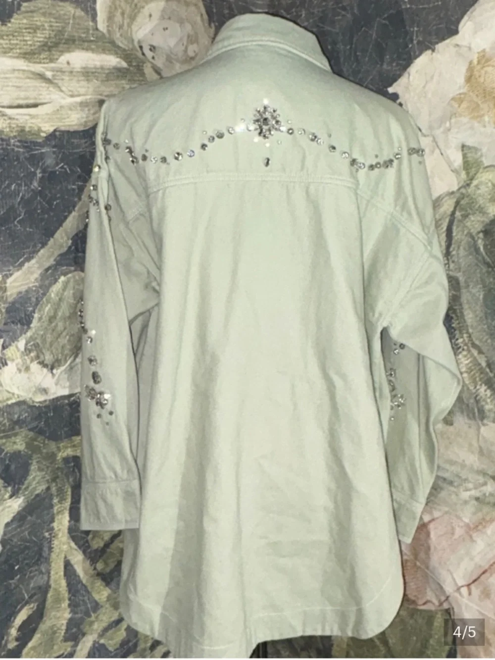 Free People Olive Green Denim-Look Embellished Shacket - Picture 3 of 3